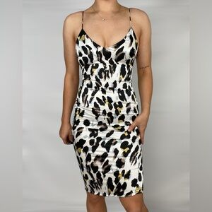 SUPERDOWN Fierra‎ MIDI Dress in Leopard Bodycon Club Party Satin Animal